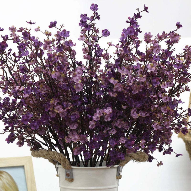 JAKY Global JAKY-Global Babys Breath Fabric Cloth Artificial Flowers 6 Bundle European Fake Silk Plants Decor Farmhouse Wedding Party Decoration Bouquets Real Touch DIY Home Garden (Autumn Purple-6pcs) - Image 3